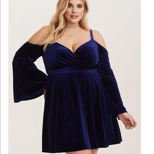 TORRID blue velvet off the shoulder dress